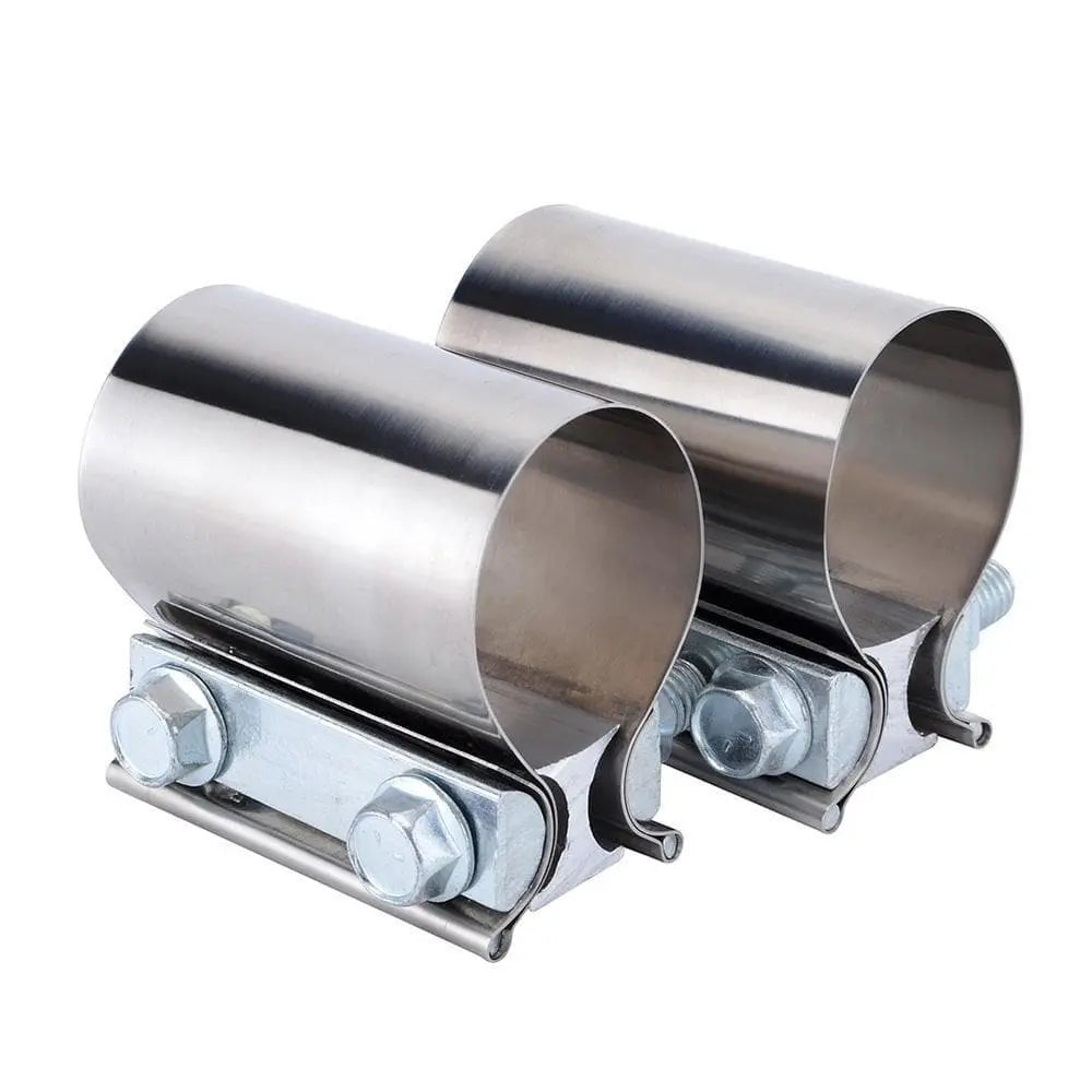 2.0/2.25/2.5/3.0 OD Pipe 2 Packs Butt Joint Band Clamp Exhaust Sleeve Stainless Steel Fits - DynoVox