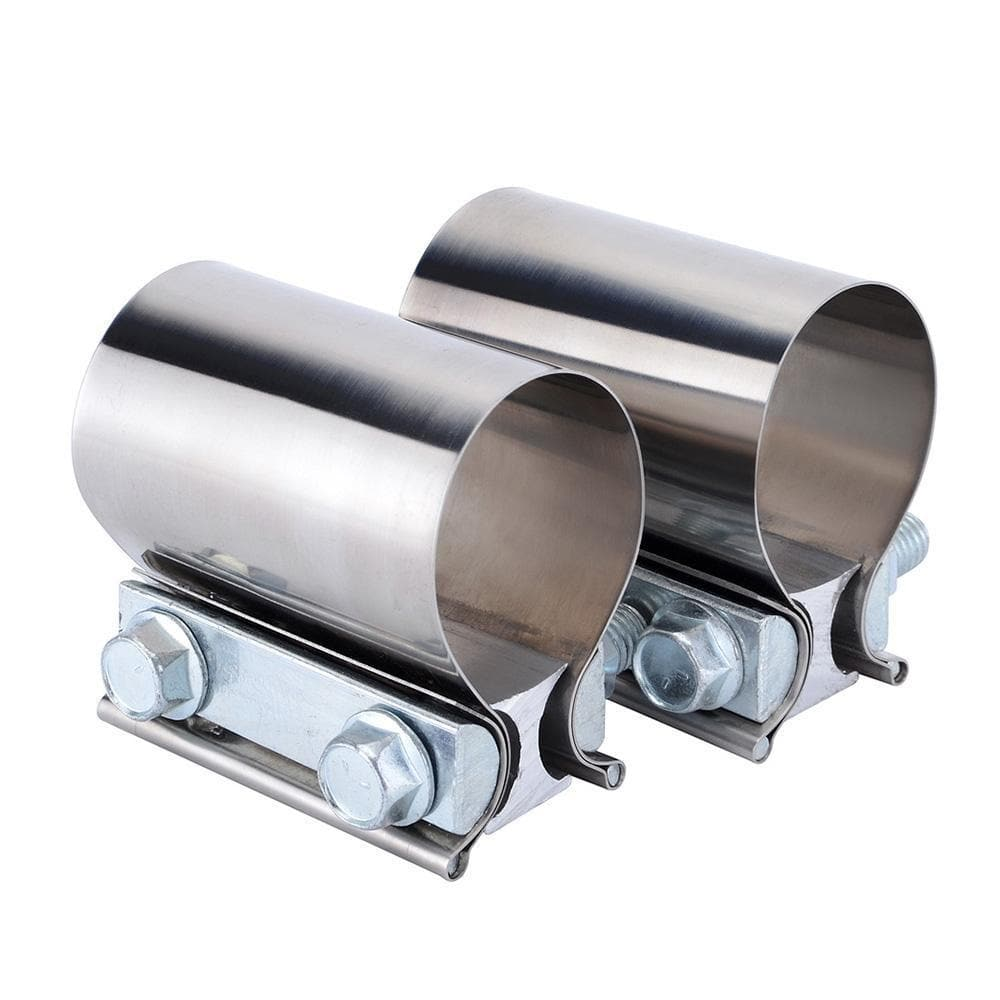 2.0/2.25/2.5/3.0 OD Pipe 2 Packs Butt Joint Band Clamp Exhaust Sleeve Stainless Steel Fits